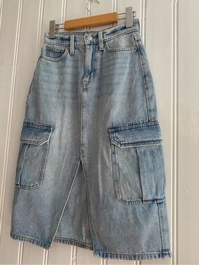 CALVIN KLEIN midi denim high rise split skirt
